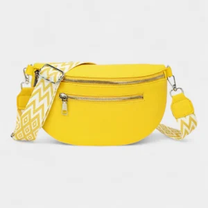 Sac Banane Femme Simili Cuir Fluo jaune vif avec une bandoulière à motif et une fermeture éclair