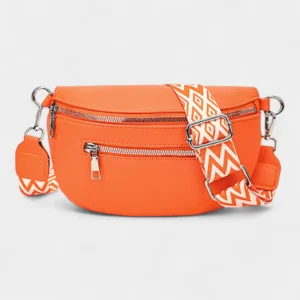 Sac Banane Femme Simili Cuir Fluo orange vif avec une sangle ethnique et une fermeture zip