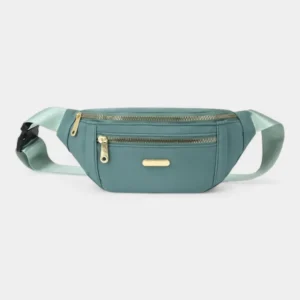 Sac Banane Femme Sport Chic en matière synthétique de couleur vert eau avec deux poches zippées