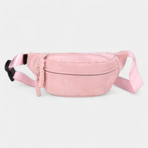 Sac Banane Velours Lisse rose en velours lisse avec bandoulière ajustable présenté sur fond blanc