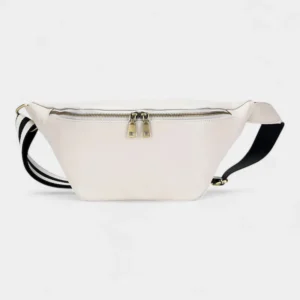 Sac Banane XL Cuir de couleur blanche avec sangle noire et blanche
