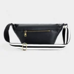 Sac Banane XL Cuir noir avec lanière rayée et poche zippée arrière