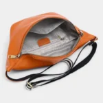 Sac Banane XL Cuir orange avec intérieur gris chevronné et poche zippée intérieure
