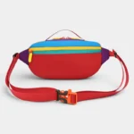 Sac Banane Colorblock Multicolore Compact Sac banane colorblock en nylon multicolore, vue arrière avec sangle réglable rouge et clip plastique orange