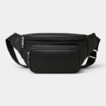 Sac Banane Homme Cuir Grainé Minimaliste Sac banane en cuir grainé noir, présenté de face avec une poche frontale zippée