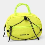 Sac Banane Technique Gorpcore Outdoor Nylon Ripstop Sac banane technique nylon au style gorpcore, posé de face en jaune fluo avec des cordes réfléchissantes croisées