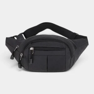 Sac banane en nylon noir anthracite, présenté de face sur fond neutre avec une sangle réglable