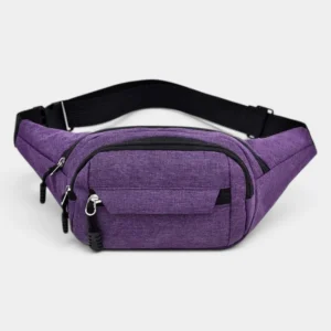 Sac banane nylon violet chiné de face, avec sangle noire réglable