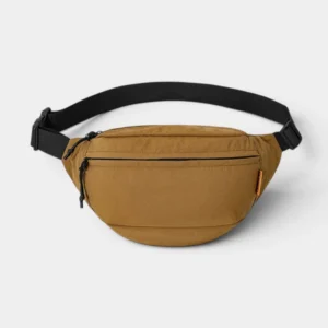 Sac banane en nylon orange caramel de face, avec sangle réglable noire