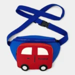 Sac Banane Enfant Voiture Sac banane enfant bleu en nylon sangle déployée avec sa boucle clipsable de réglage
