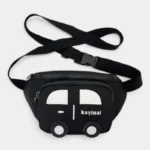 Sac Banane Enfant Voiture Sac banane enfant noir en nylon sangle déployée avec sa boucle clipsable de réglage