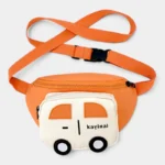 Sac Banane Enfant Voiture Sac banane enfant orange en nylon sangle déployée avec sa boucle clipsable de réglage