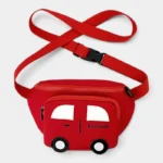 Sac banane enfant rouge en nylon sangle déployée avec sa boucle clipsable de réglage