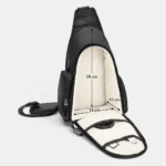 Sac Photo Banane Grande poche du sac banane photo ouvert avec une doublure blanc cassé et les dimensions indiquées