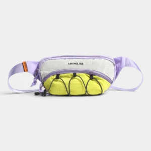 sac banane violet lilas blanc et jaune avec porte-gourde elastique