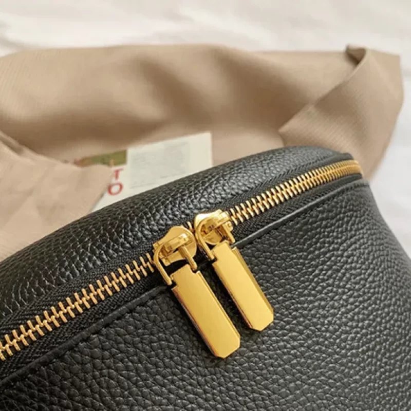 Sac Banane Femme Chic Noir Fermeture éclair dorée