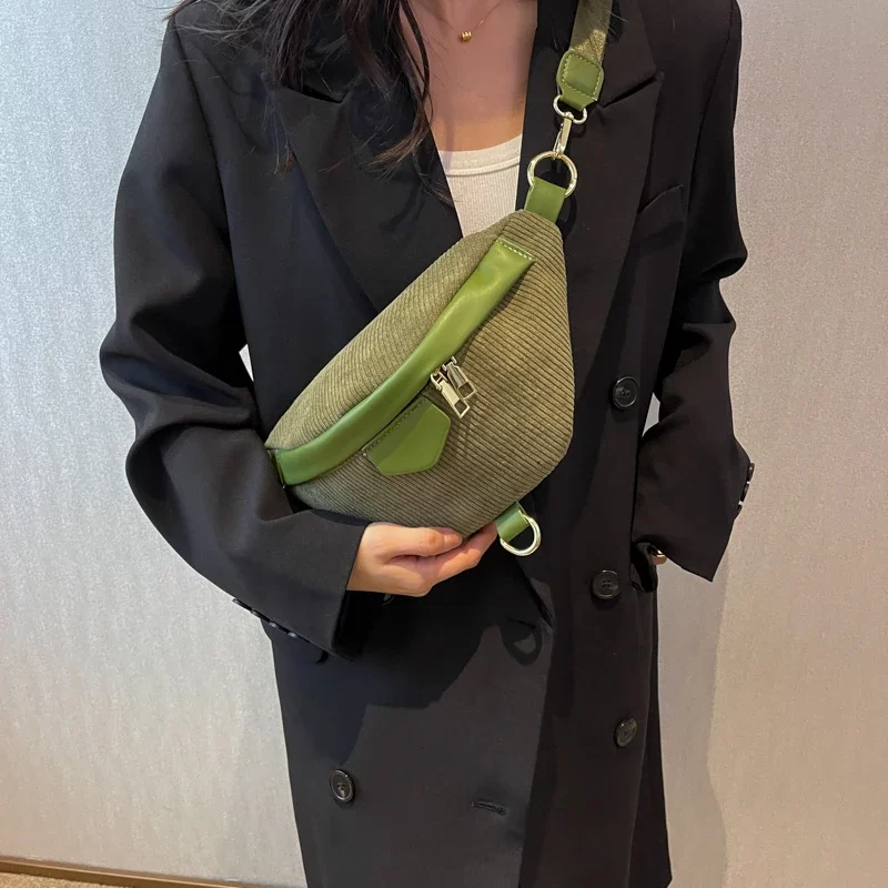 Sac Banane Femme Velours vert en bandoulière