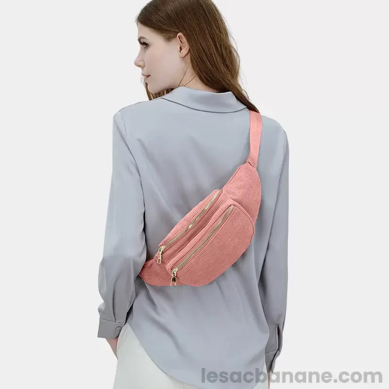 Sac Banane Velours côtelé Rose dans le dos