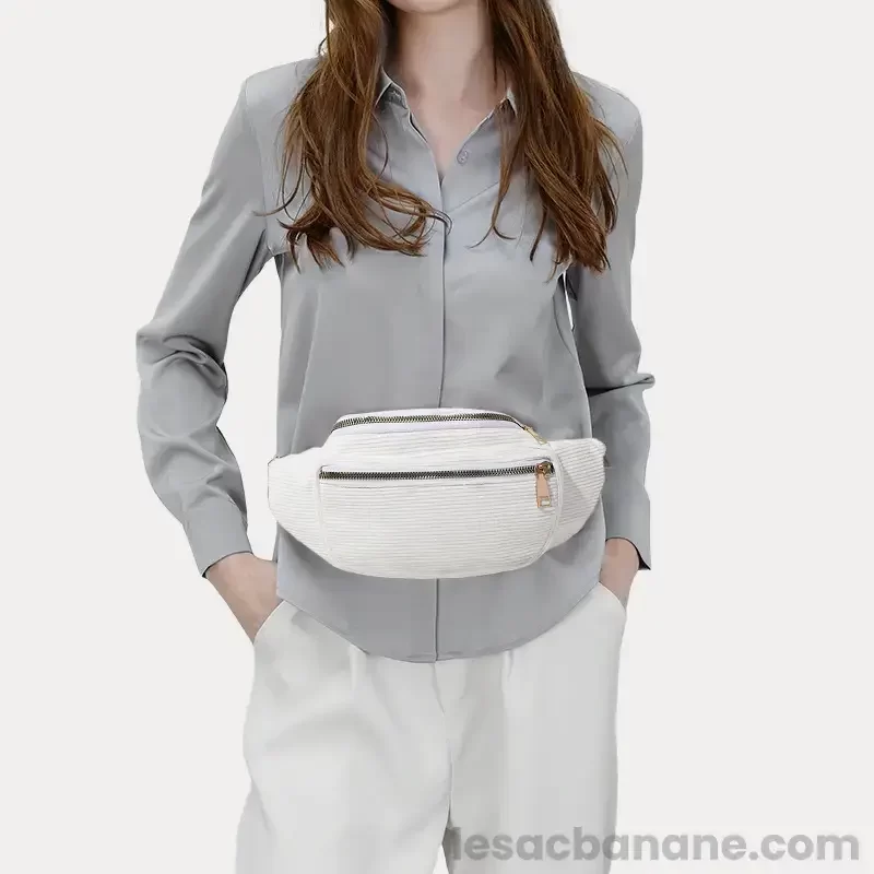 Sac Banane Velours blanc à la taille