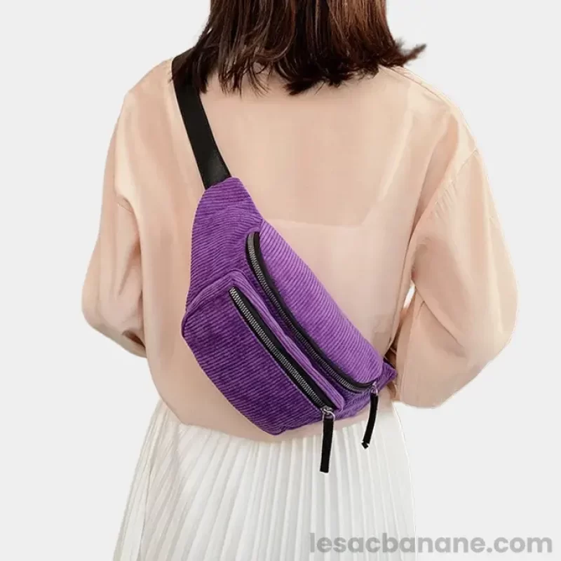 Sac Banane Violet Velours dans le dos