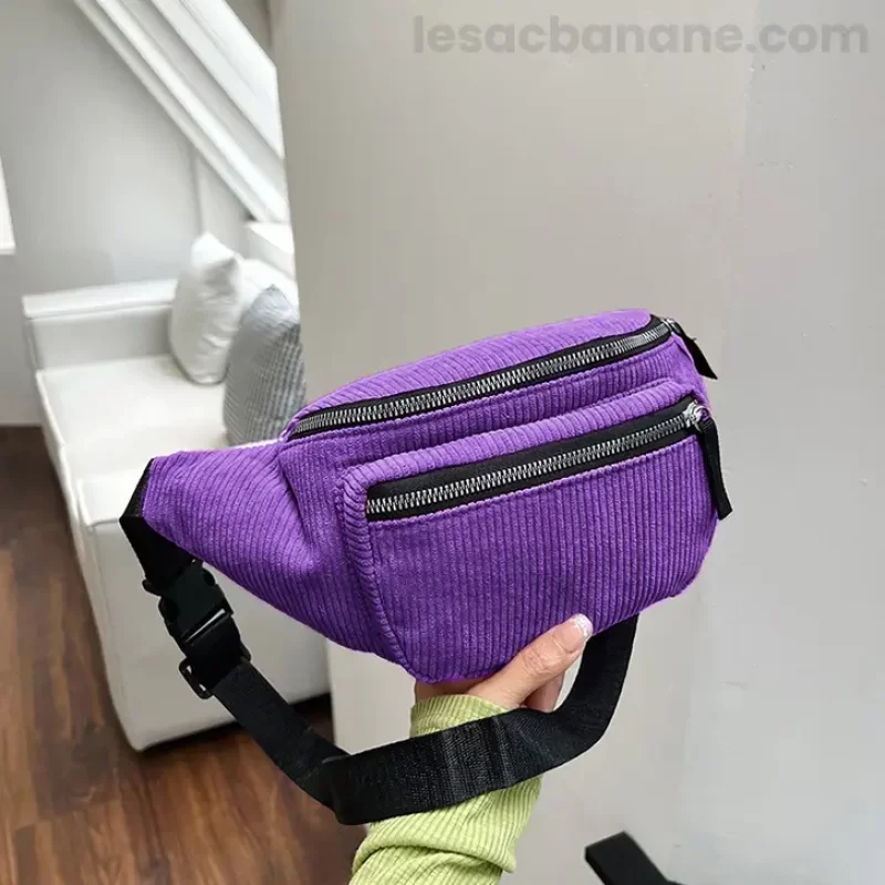 Sac Banane Violet Velours grande poche