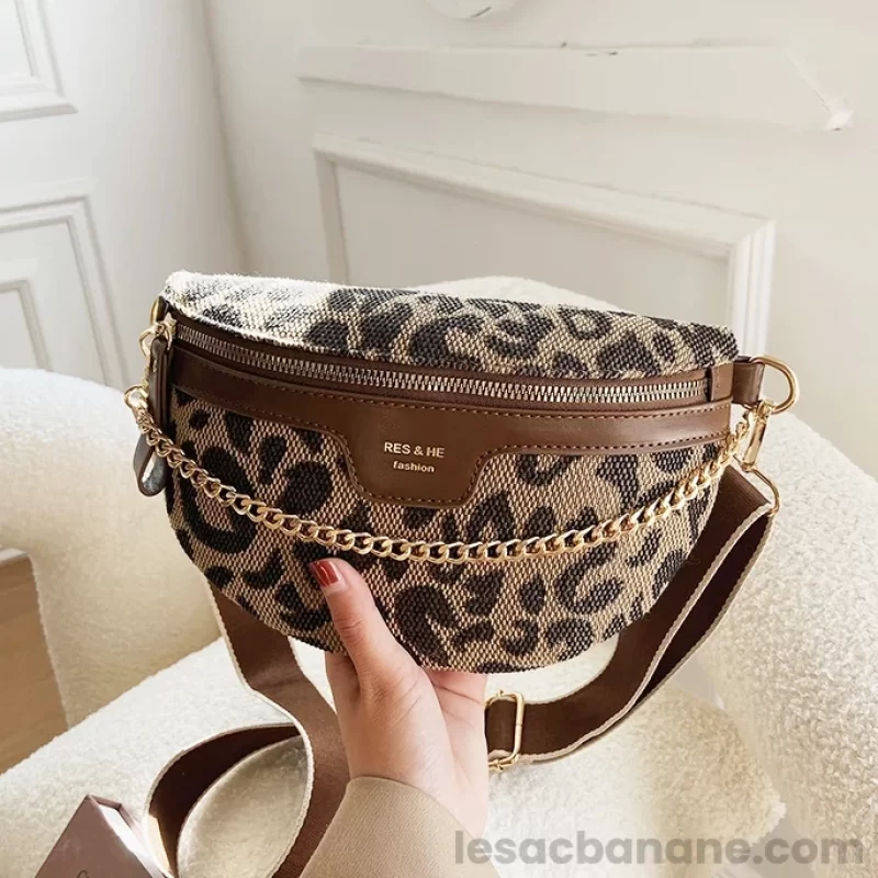 banane femme leopard marron chainette