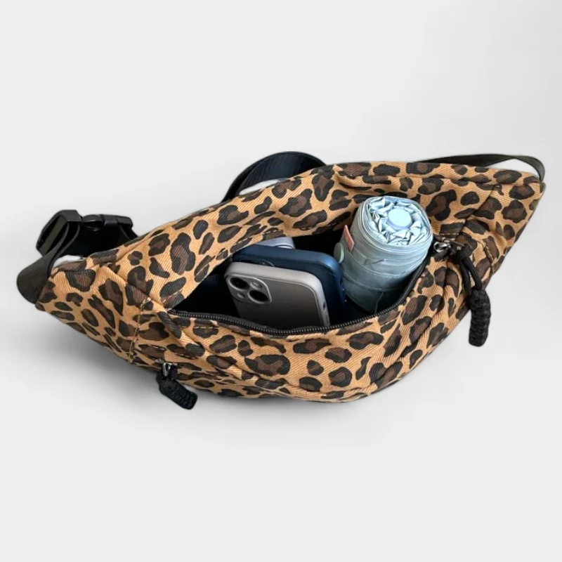 banane xl léopard clair grande poche ouverte avec iphone et parapluie