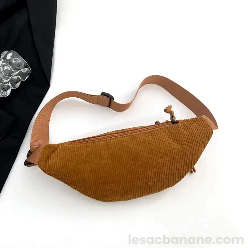 sac banane cuir velours marron poche arrière