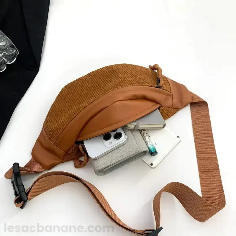 sac banane cuir velours marron capacité