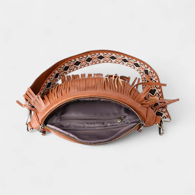 sac banane frange marron poche intérieure zippée