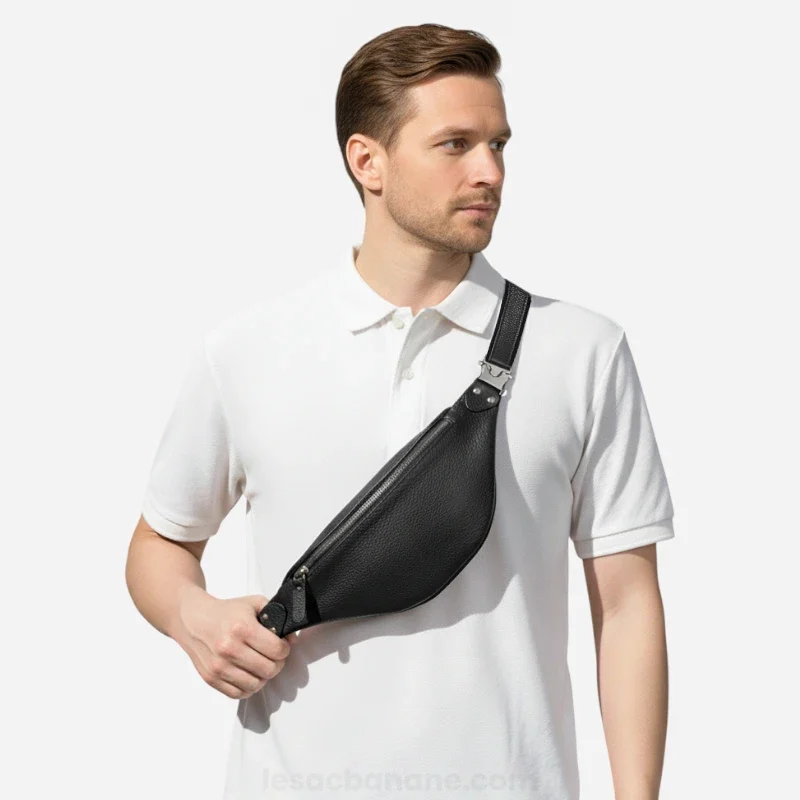 sac banane homme luxe petite taille porté en bandoulière