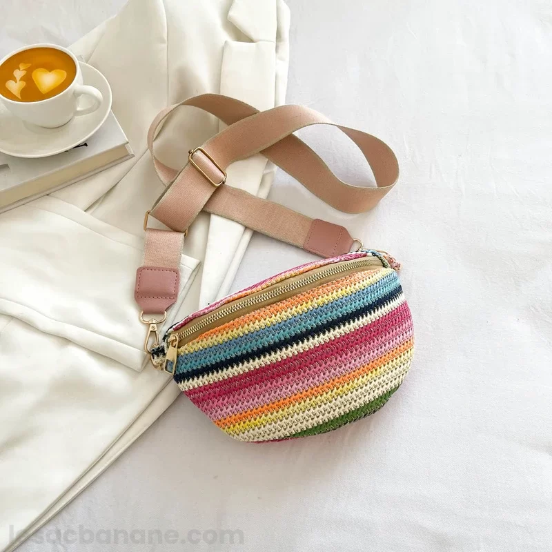 sac banane multicolore paille