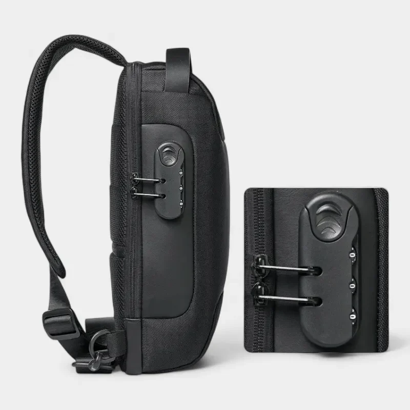 sac banane sécurisé noir avec cadenas à code sur le côté