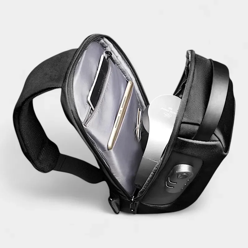 sac banane sécurisé noir poches intérieures et compartiments