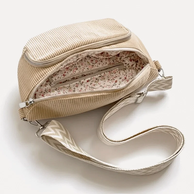 sac banane velours côtelé beige poche intérieure doublure fleurie liberty