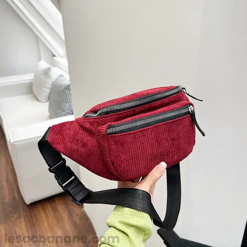 sac banane velours rouge bordeaux