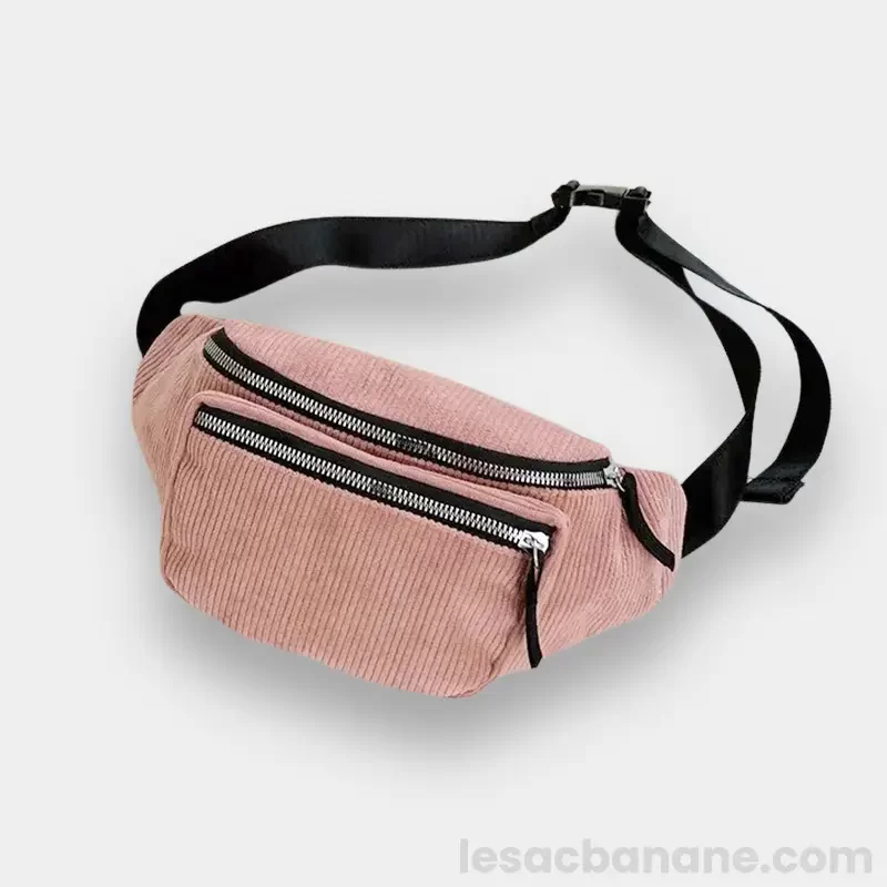 sac banane velours côtelé vieux rose